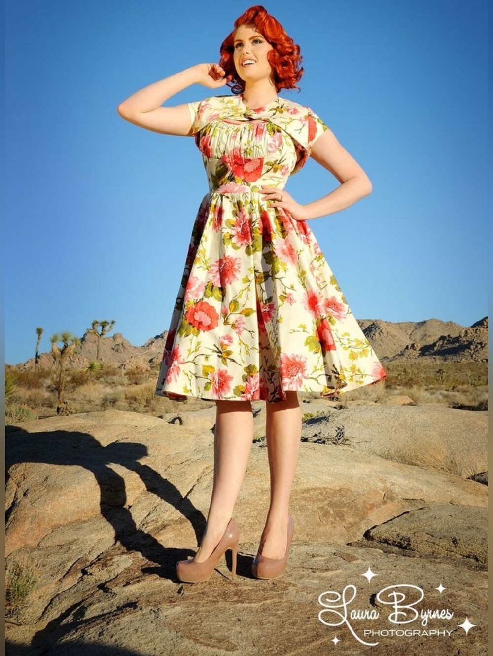 Pinup Couture Evelyn Dress with Matching Bolero - Peach Floral